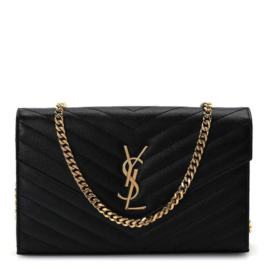 Saint Laurent Grain De Poudre Matelasse Chevron Monogram Chain Wallet  Black Image 1