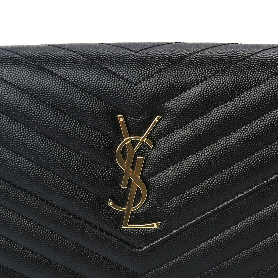 Saint Laurent Grain De Poudre Matelasse Chevron Monogram Chain Wallet  Black Image 6