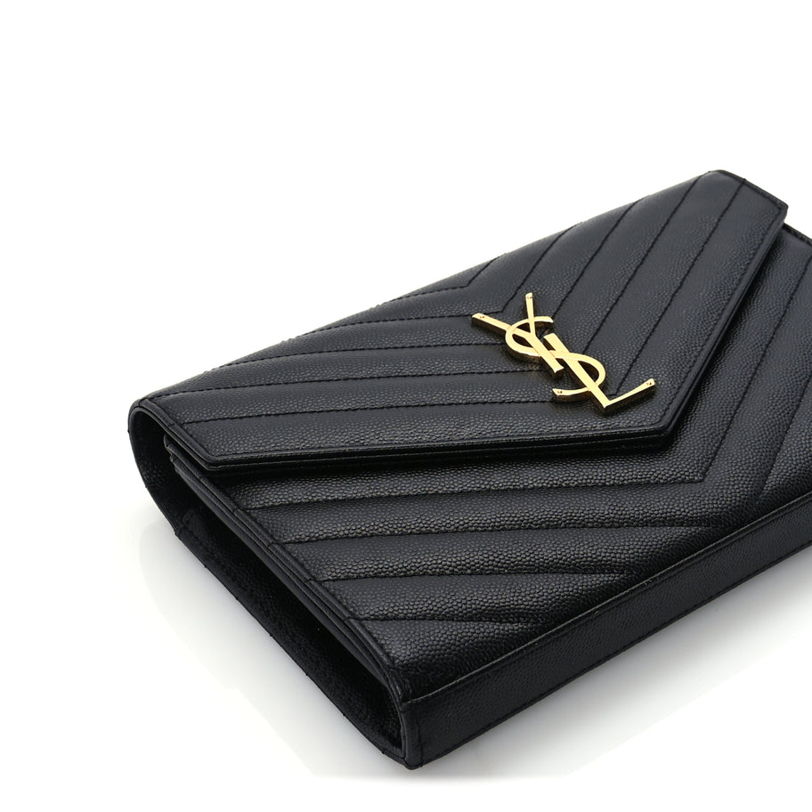 Saint Laurent Grain De Poudre Matelasse Chevron Monogram Chain Wallet  Black Image 7
