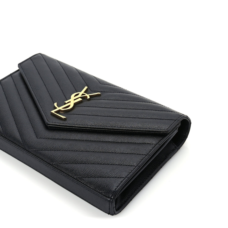 Saint Laurent Grain De Poudre Matelasse Chevron Monogram Chain Wallet  Black Image 8