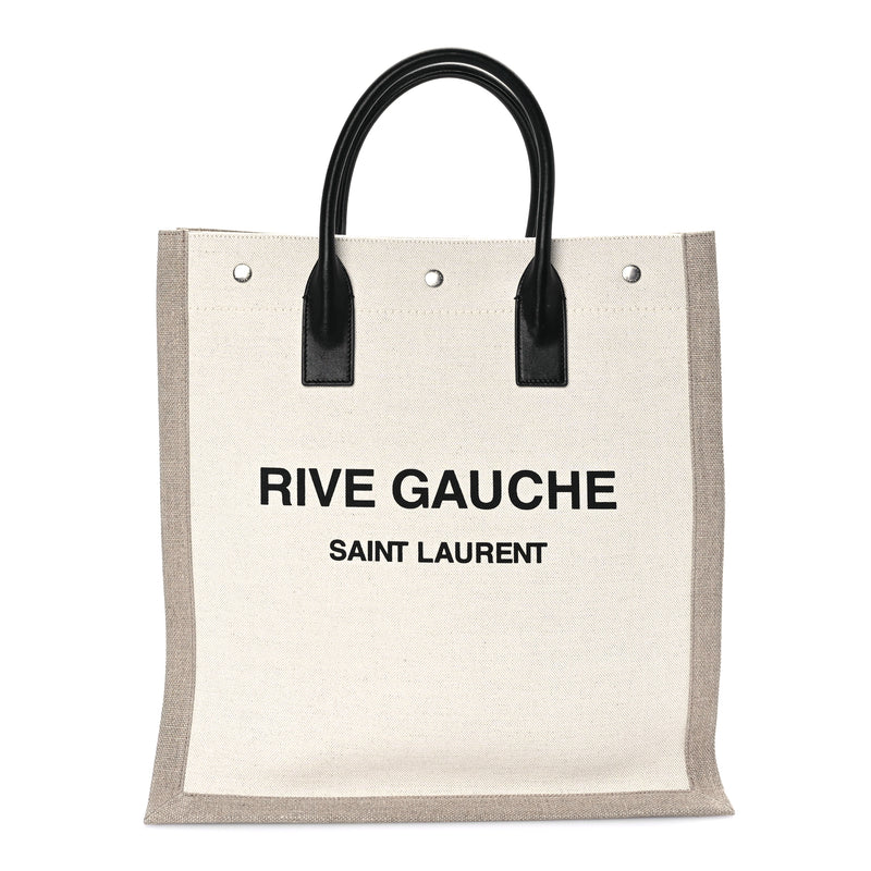  Saint Laurent Linen Calfskin Rive Gauche North South Tote Optic White