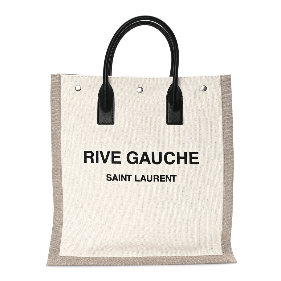 Saint Laurent Linen Calfskin Rive Gauche North South Tote Optic White Image 1