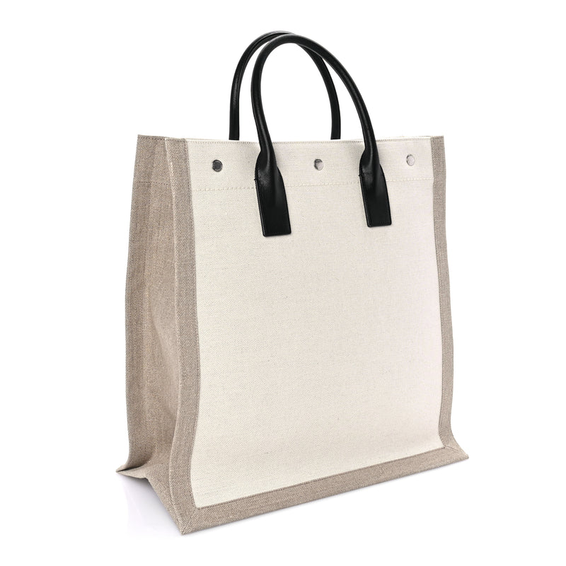  Saint Laurent Linen Calfskin Rive Gauche North South Tote Optic White