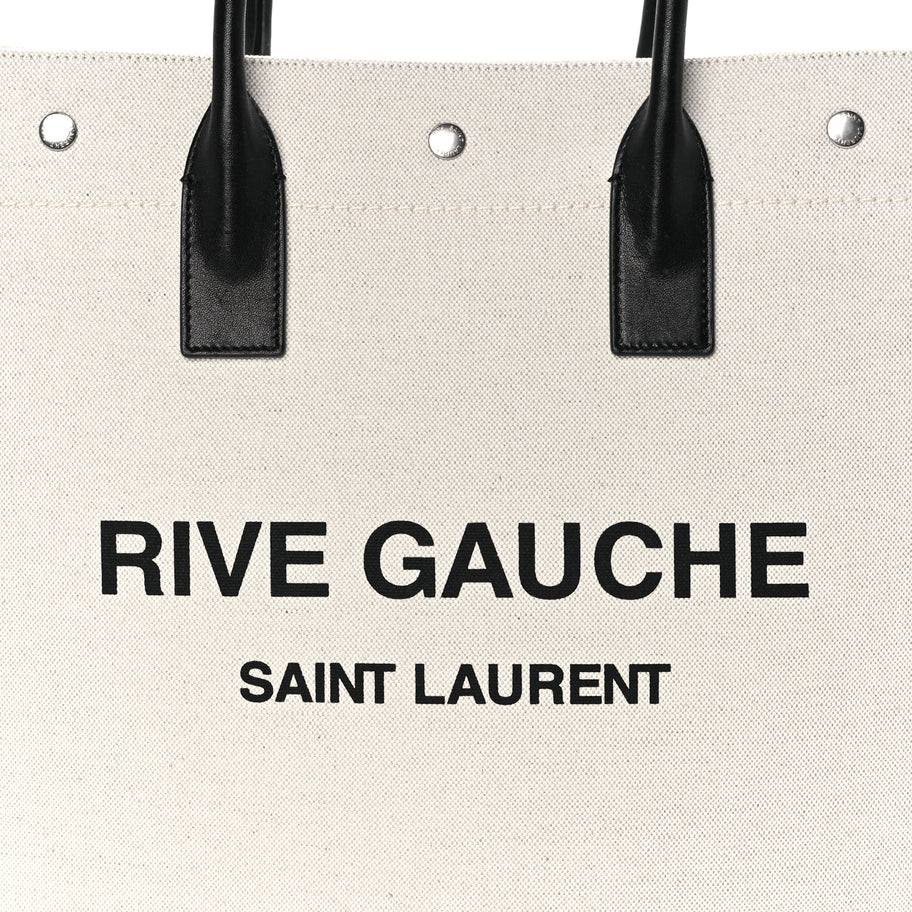 Saint Laurent Linen Calfskin Rive Gauche North South Tote Optic White Image 6