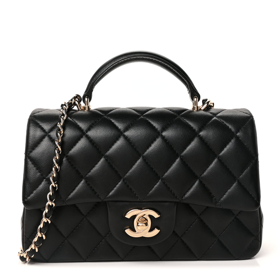 Chanel Lambskin Quilted Mini Top Handle Rectangular Flap Black Image 1