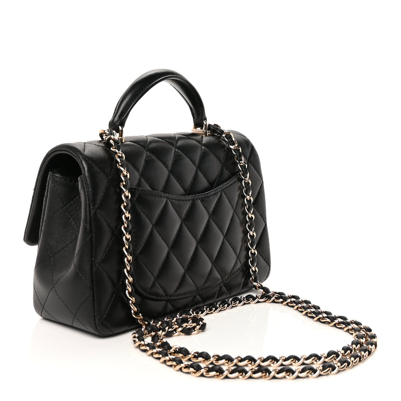  Chanel Lambskin Quilted Mini Top Handle Rectangular Flap Black