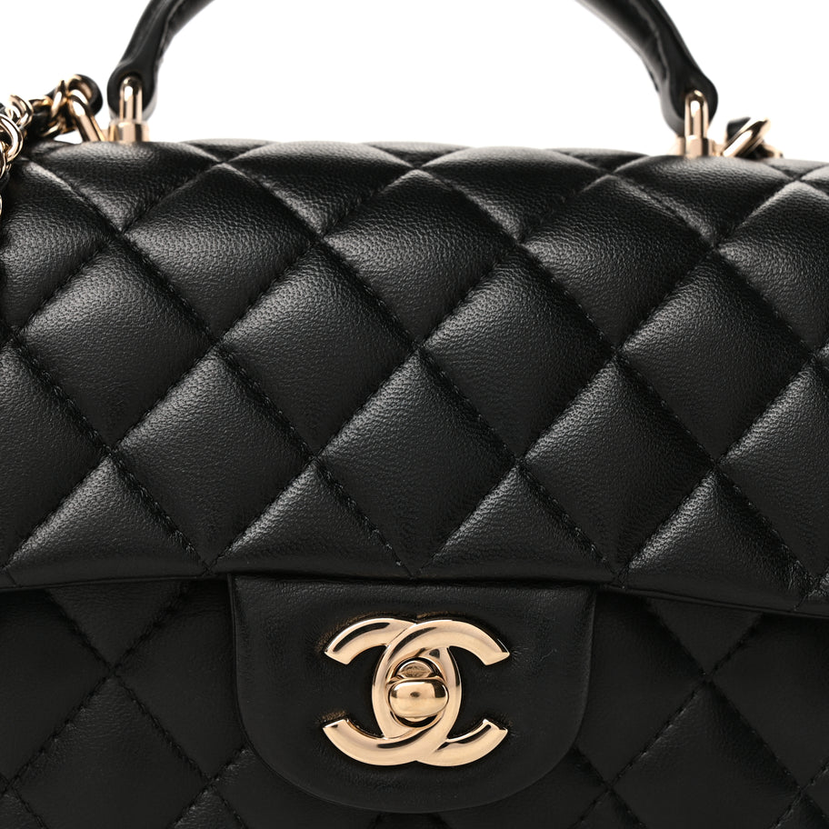 Chanel Lambskin Quilted Mini Top Handle Rectangular Flap Black Image 6