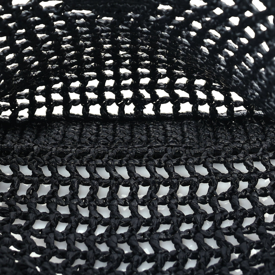Prada Yarn Raffia Effect Crochet Logo Embroidered Tote Bag  Black Image 4