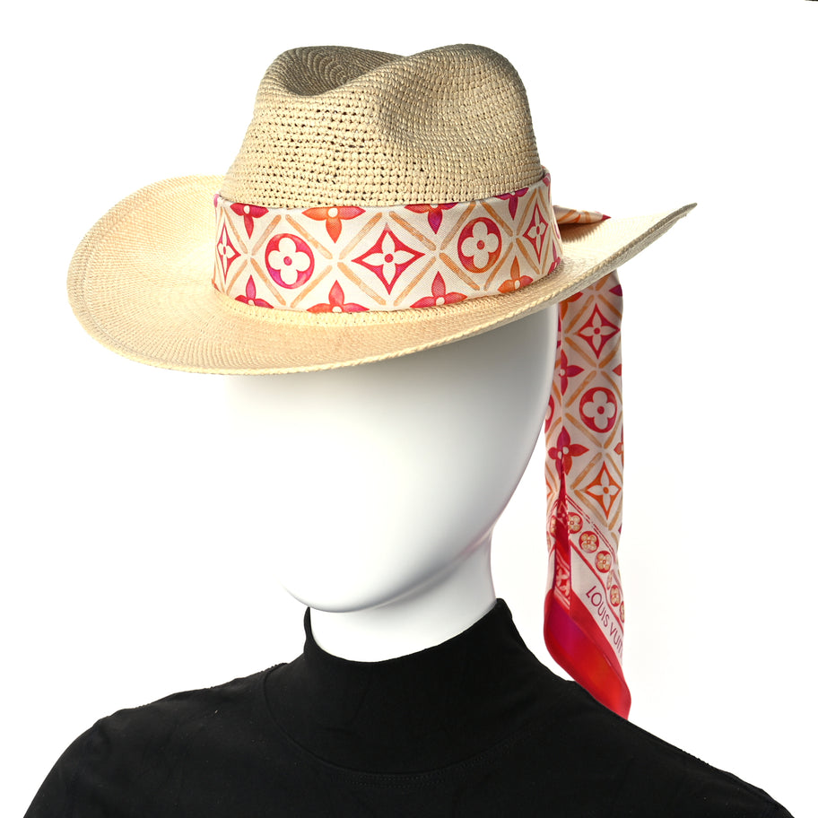 Louis Vuitton Raffia Tiles By The Pool Panama Fedora S Natural Coral Image 3