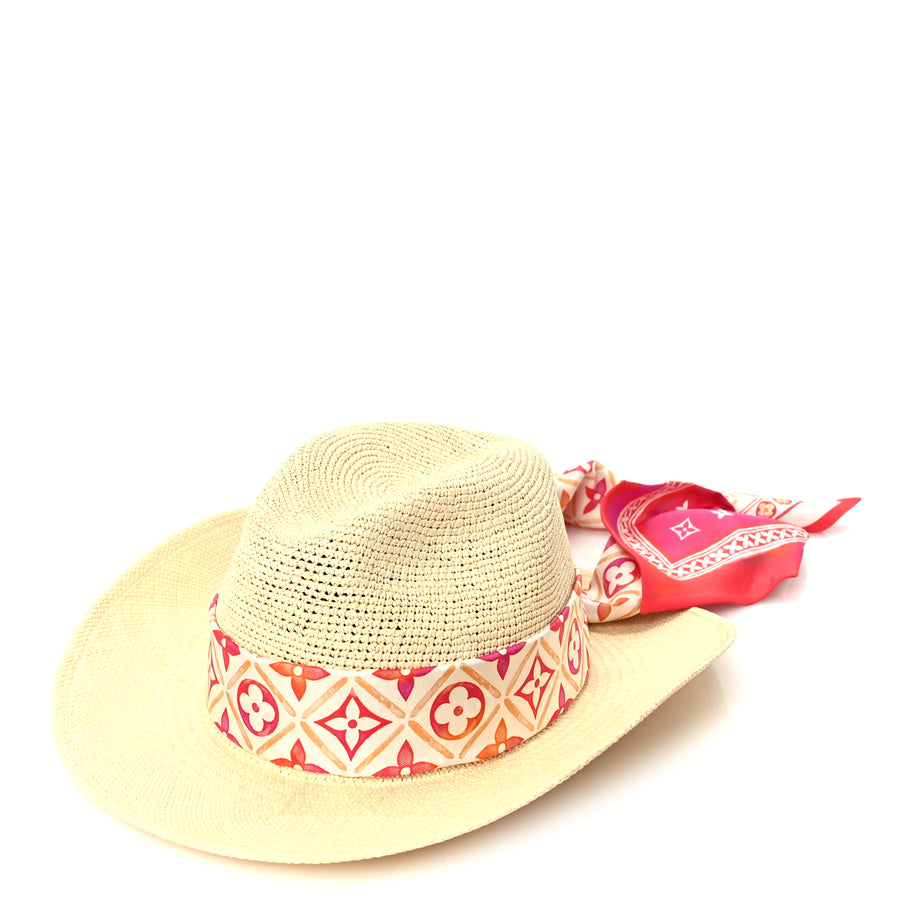 Louis Vuitton Raffia Tiles By The Pool Panama Fedora S Natural Coral Image 4