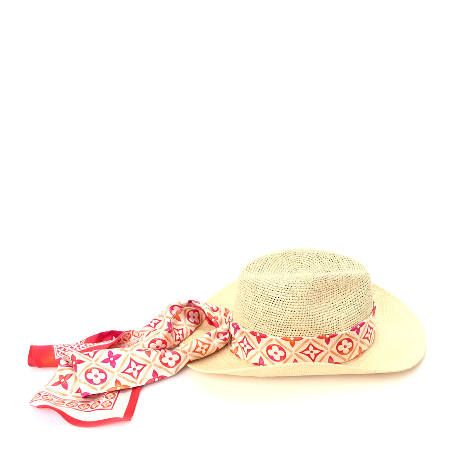 Louis Vuitton Raffia Tiles By The Pool Panama Fedora S Natural Coral Image 7