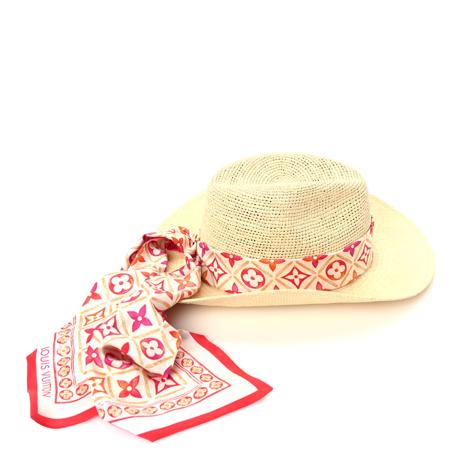 Louis Vuitton Raffia Tiles By The Pool Panama Fedora S Natural Coral Image 8