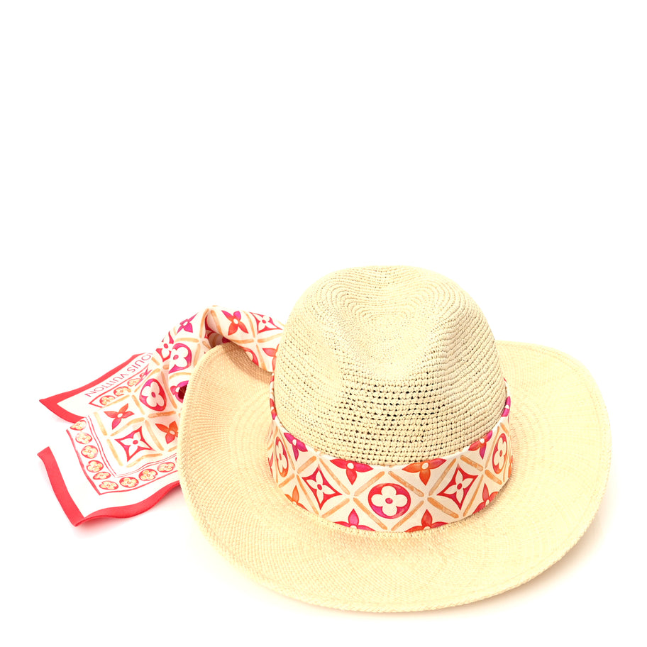 Louis Vuitton Raffia Tiles By The Pool Panama Fedora S Natural Coral Image 9