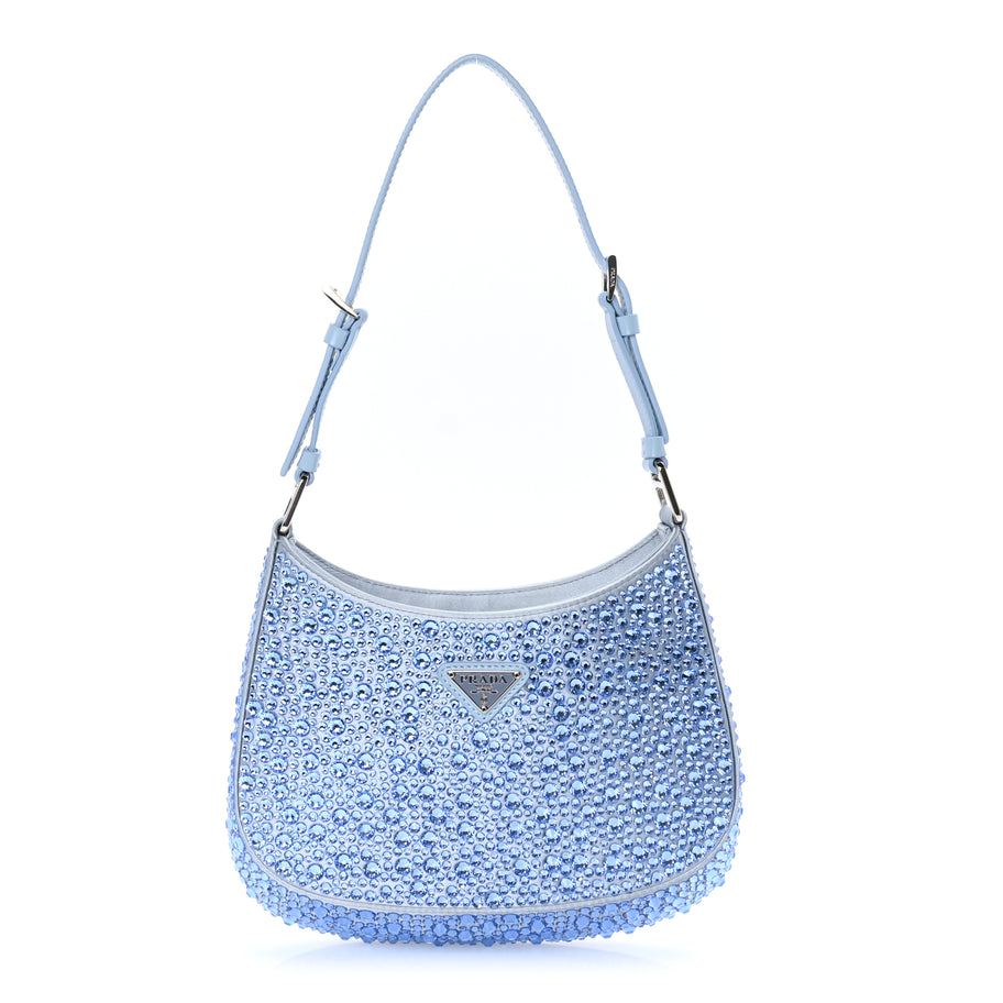 Prada Satin Crystal Cleo Adjustable Strap Shoulder Bag  Celeste Image 1