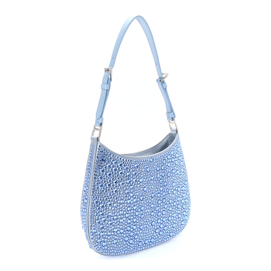 Prada Satin Crystal Cleo Adjustable Strap Shoulder Bag  Celeste Image 2