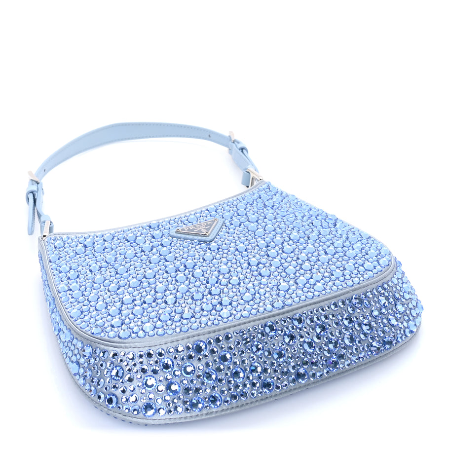Prada Satin Crystal Cleo Adjustable Strap Shoulder Bag  Celeste Image 3