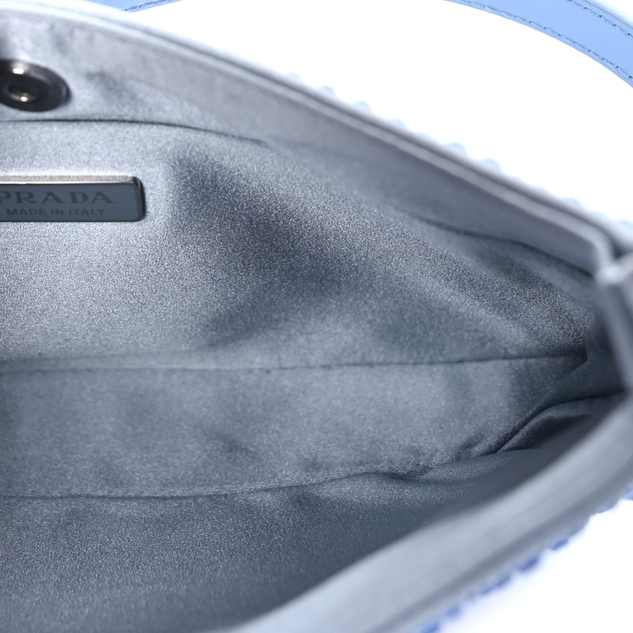 Prada Satin Crystal Cleo Adjustable Strap Shoulder Bag  Celeste Image 4