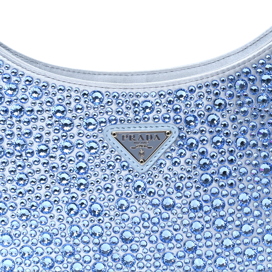Prada Satin Crystal Cleo Adjustable Strap Shoulder Bag  Celeste Image 6