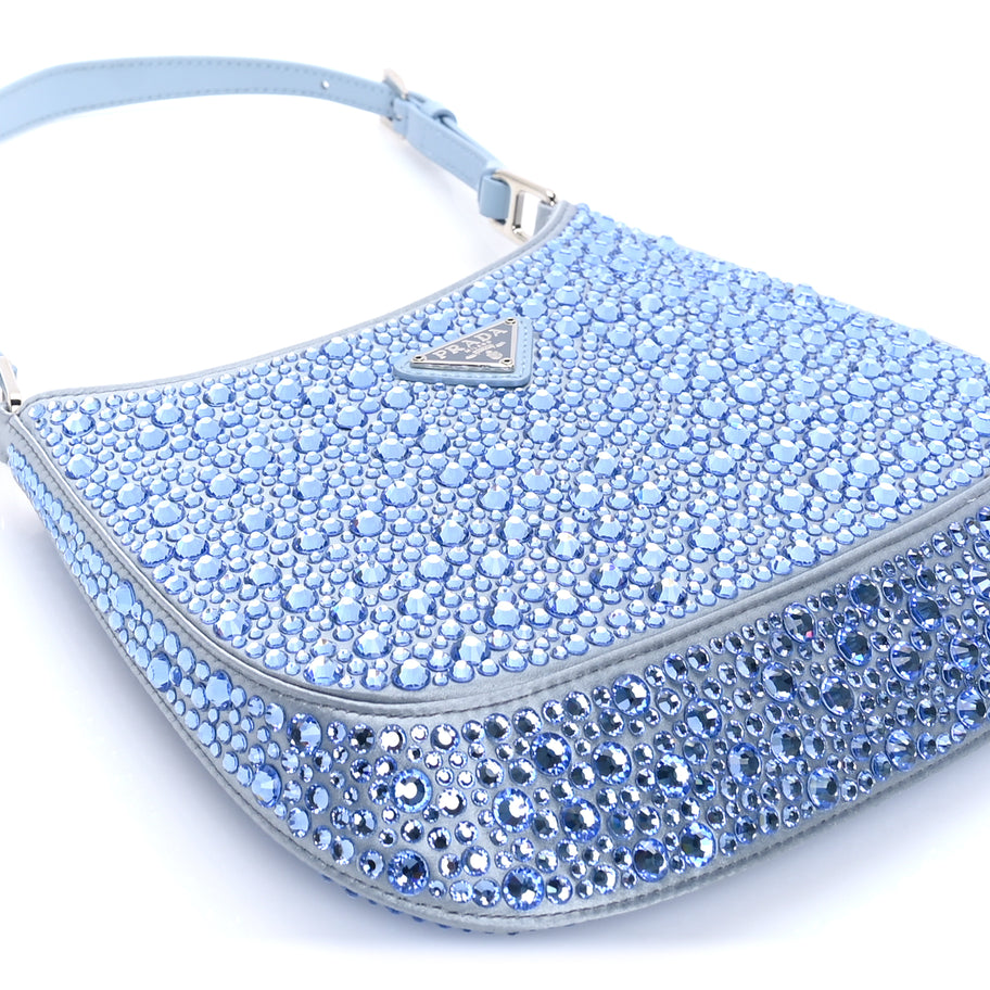 Prada Satin Crystal Cleo Adjustable Strap Shoulder Bag  Celeste Image 7