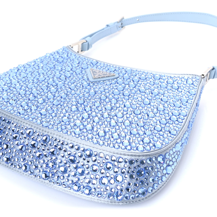 Prada Satin Crystal Cleo Adjustable Strap Shoulder Bag  Celeste Image 8