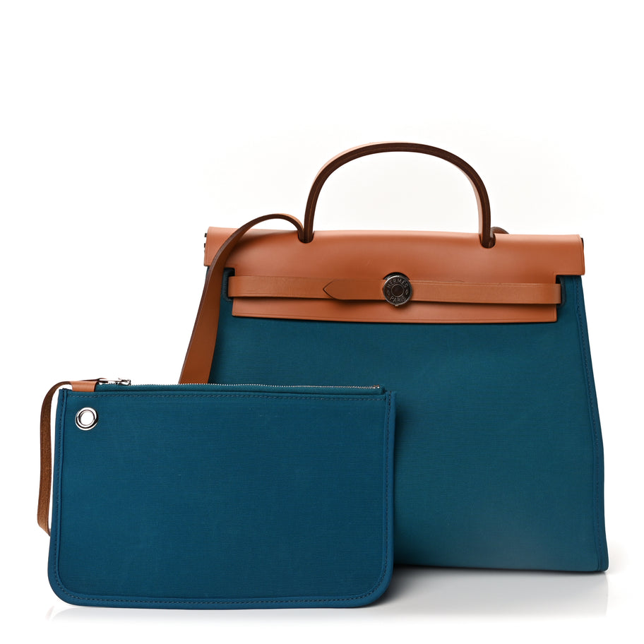 Hermes Toile Officier Vache Hunter Herbag Zip PM 31 Bleu Izmir Fauve Image 1