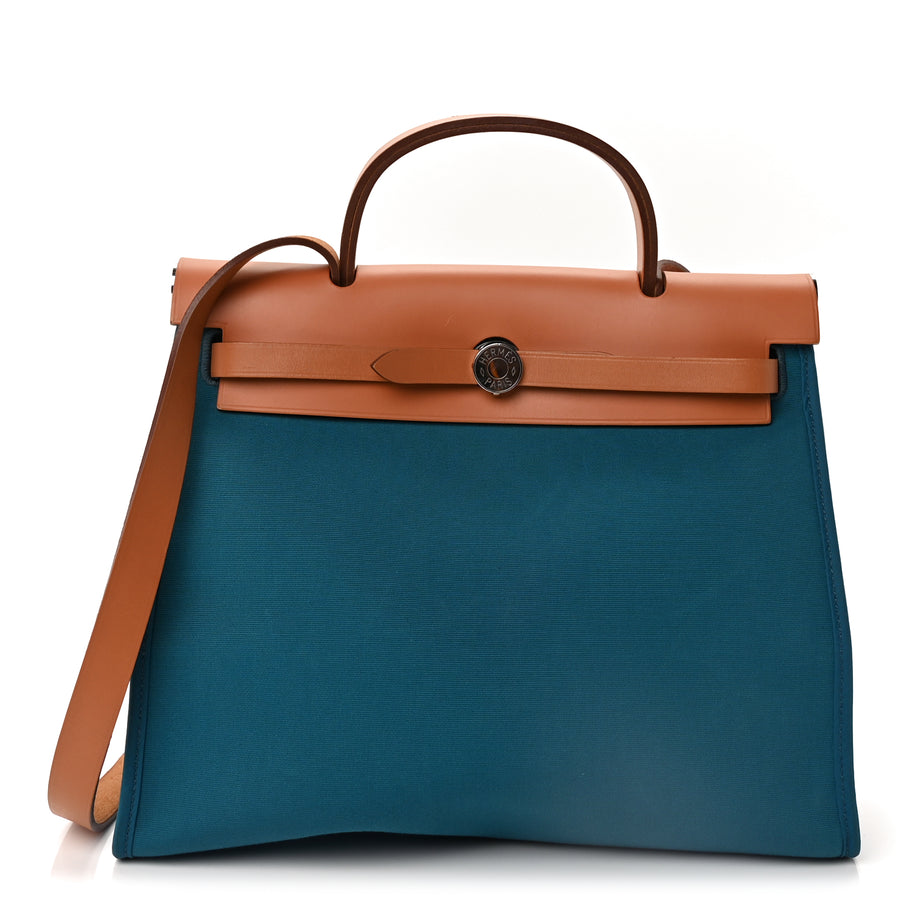 Hermes Toile Officier Vache Hunter Herbag Zip PM 31 Bleu Izmir Fauve Image 2