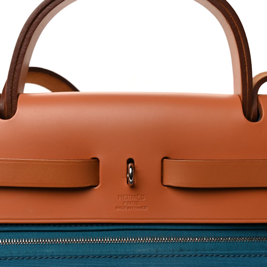Hermes Toile Officier Vache Hunter Herbag Zip PM 31 Bleu Izmir Fauve Image 6