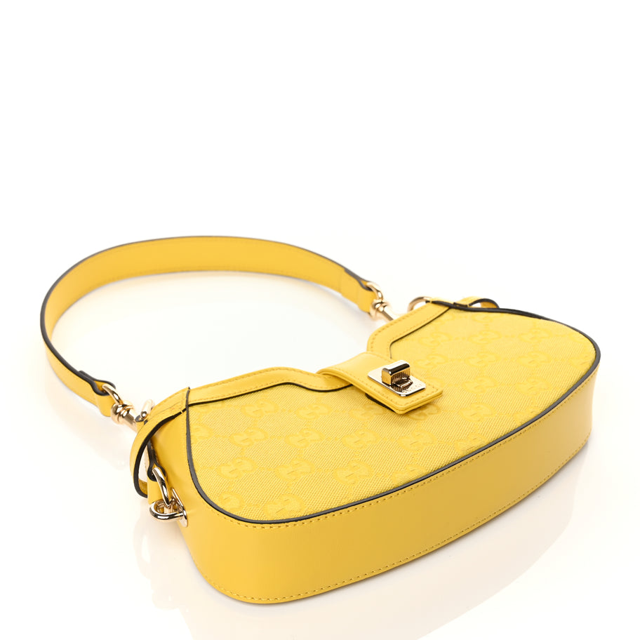 Gucci Calfskin Monogram Mini Moon Side Shoulder Bag Yellow Image 3