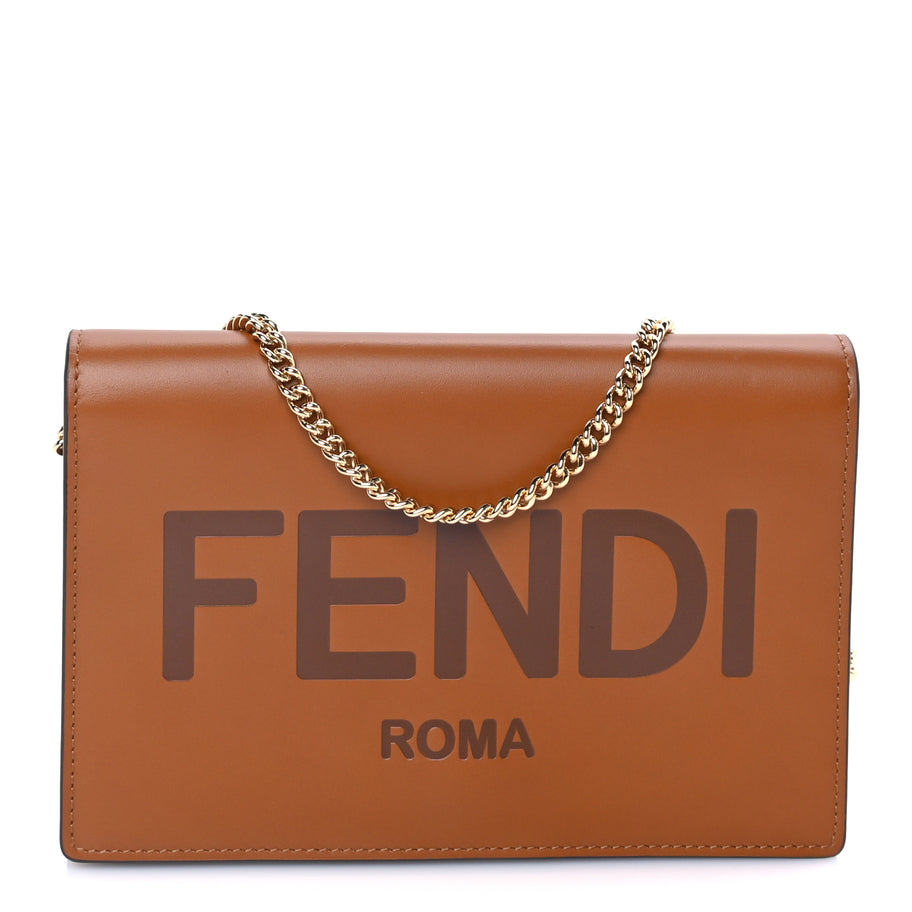 Fendi Vitello King Tamponato Logo Embossed Medium Wallet On Chain  Cuoio Image 1