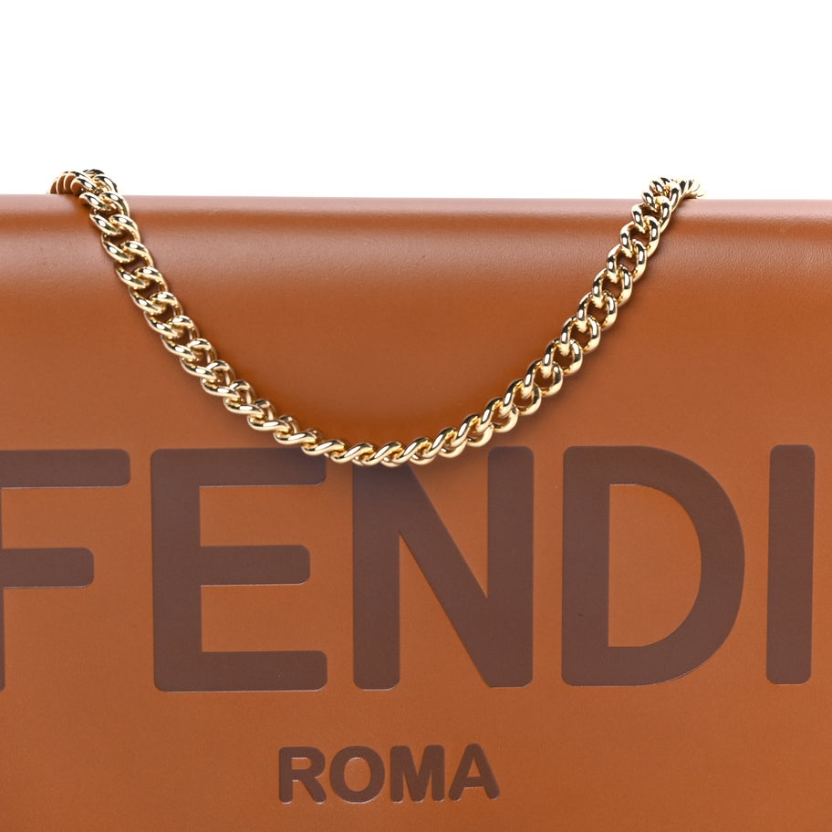 Fendi Vitello King Tamponato Logo Embossed Medium Wallet On Chain  Cuoio Image 6