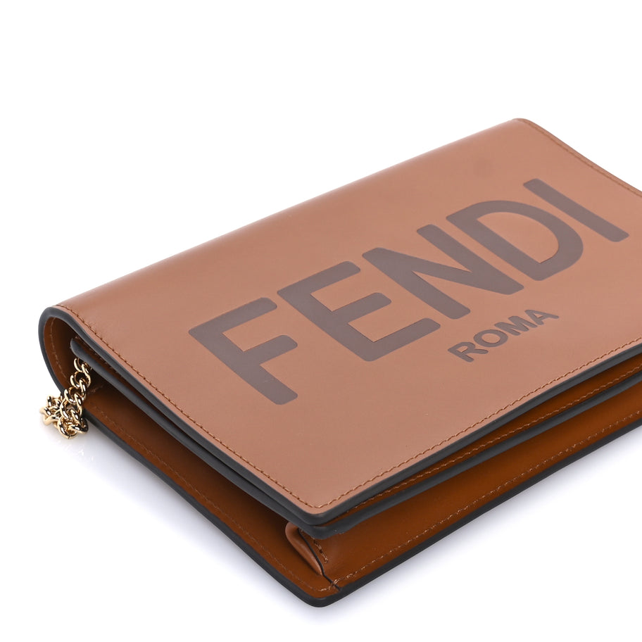 Fendi Vitello King Tamponato Logo Embossed Medium Wallet On Chain  Cuoio Image 7