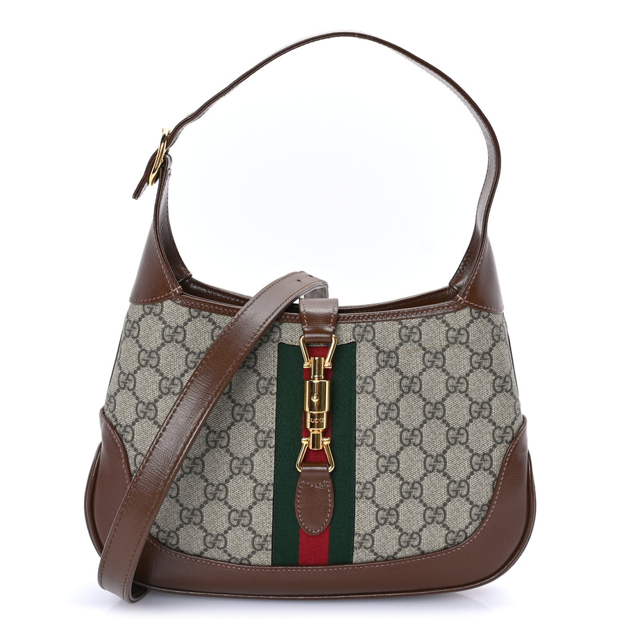 Gucci GG Supreme Monogram Azalea Calfskin Web Small Jackie 1961 Hobo Beige Ebony Brown Sugar Image 1