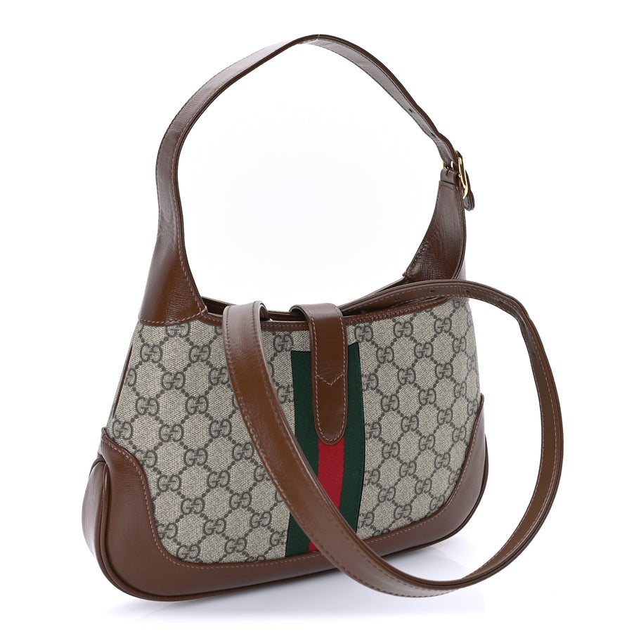 Gucci GG Supreme Monogram Azalea Calfskin Web Small Jackie 1961 Hobo Beige Ebony Brown Sugar Image 2