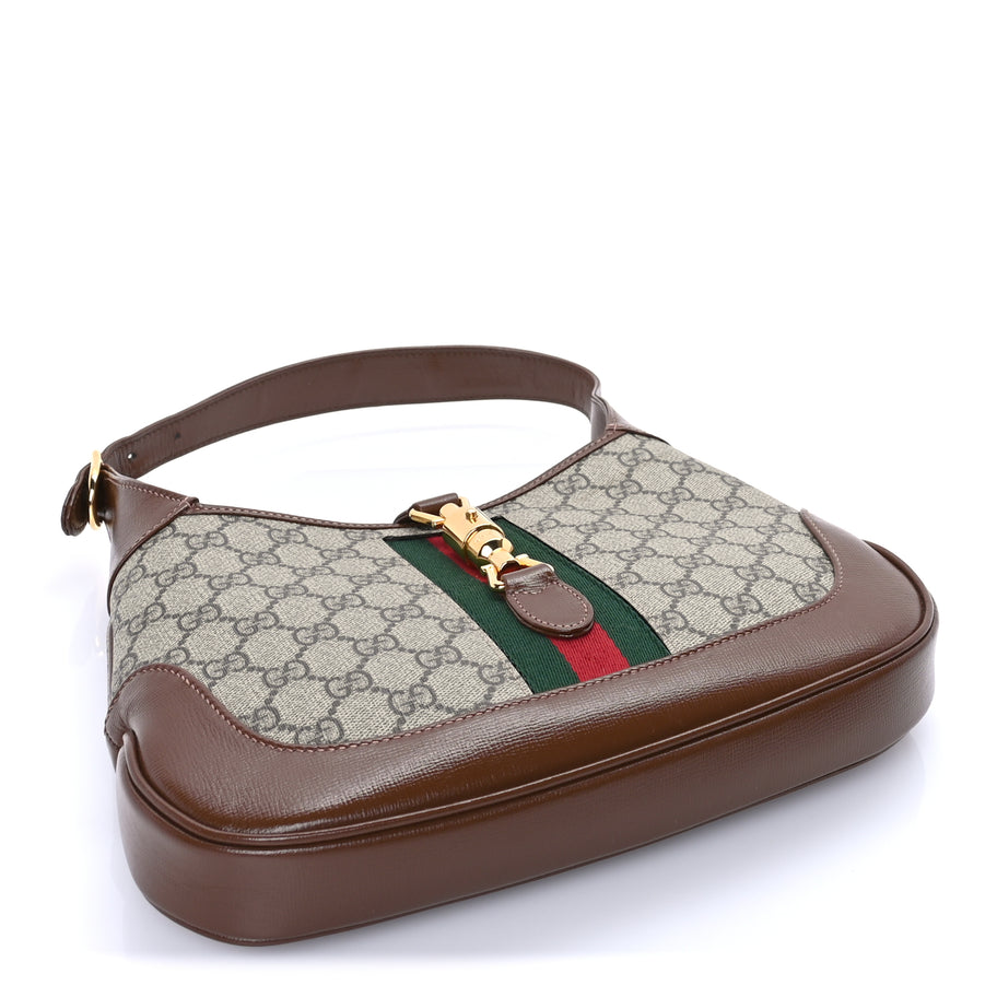 Gucci GG Supreme Monogram Azalea Calfskin Web Small Jackie 1961 Hobo Beige Ebony Brown Sugar Image 3