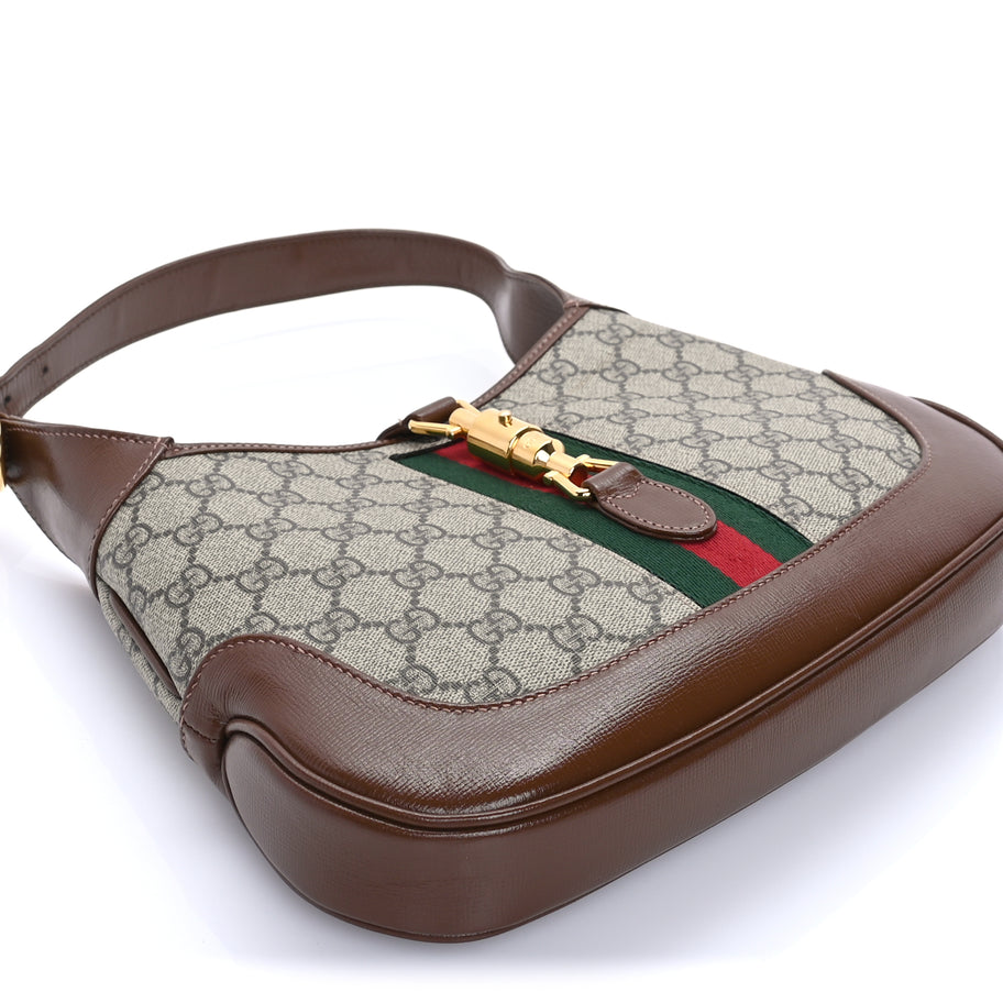 Gucci GG Supreme Monogram Azalea Calfskin Web Small Jackie 1961 Hobo Beige Ebony Brown Sugar Image 7