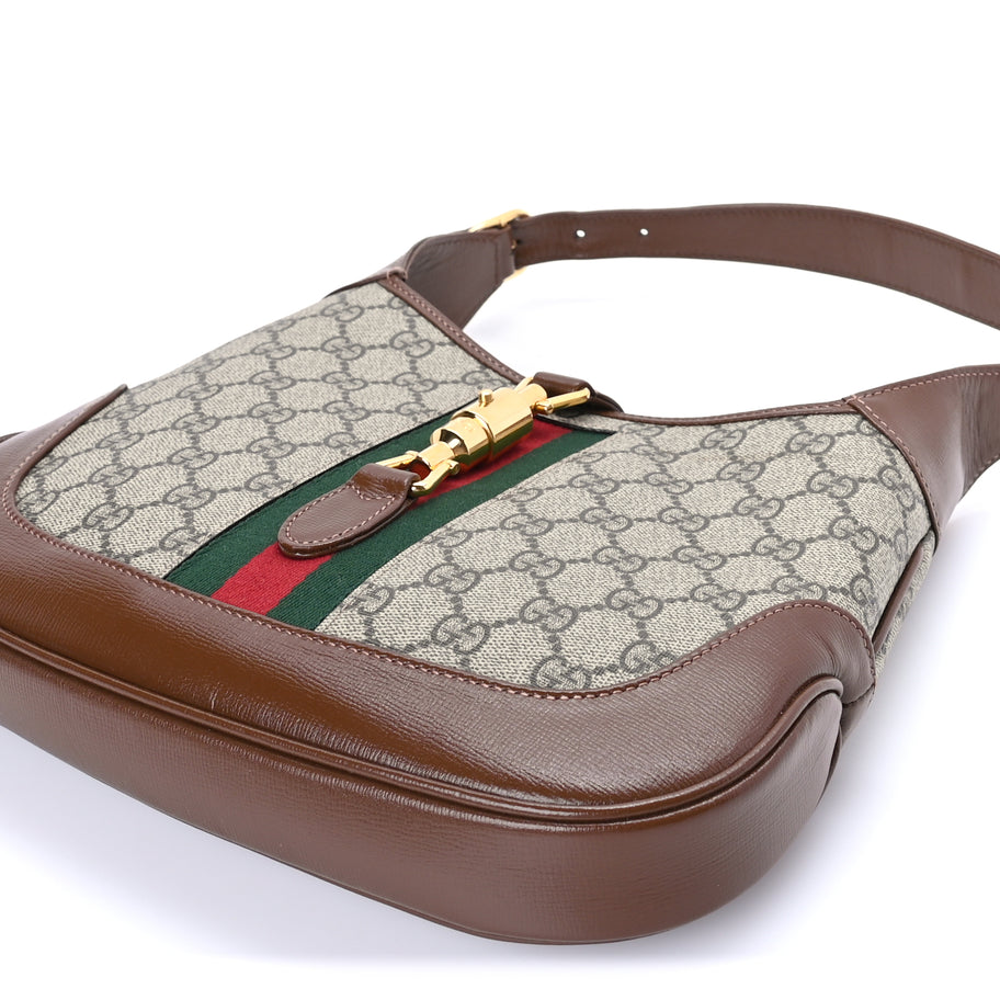 Gucci GG Supreme Monogram Azalea Calfskin Web Small Jackie 1961 Hobo Beige Ebony Brown Sugar Image 8
