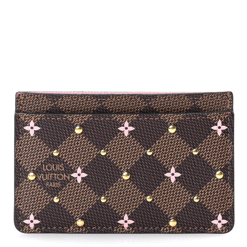  Louis Vuitton Damier Ebene Studded Card Holder Pink