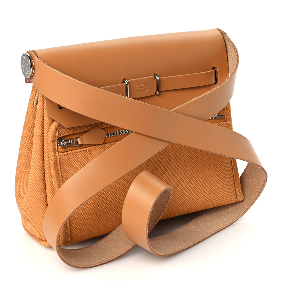 Hermes Military Toile Vache Hunter Herbag Zip Retourne 20 Naturel Sable Image 3