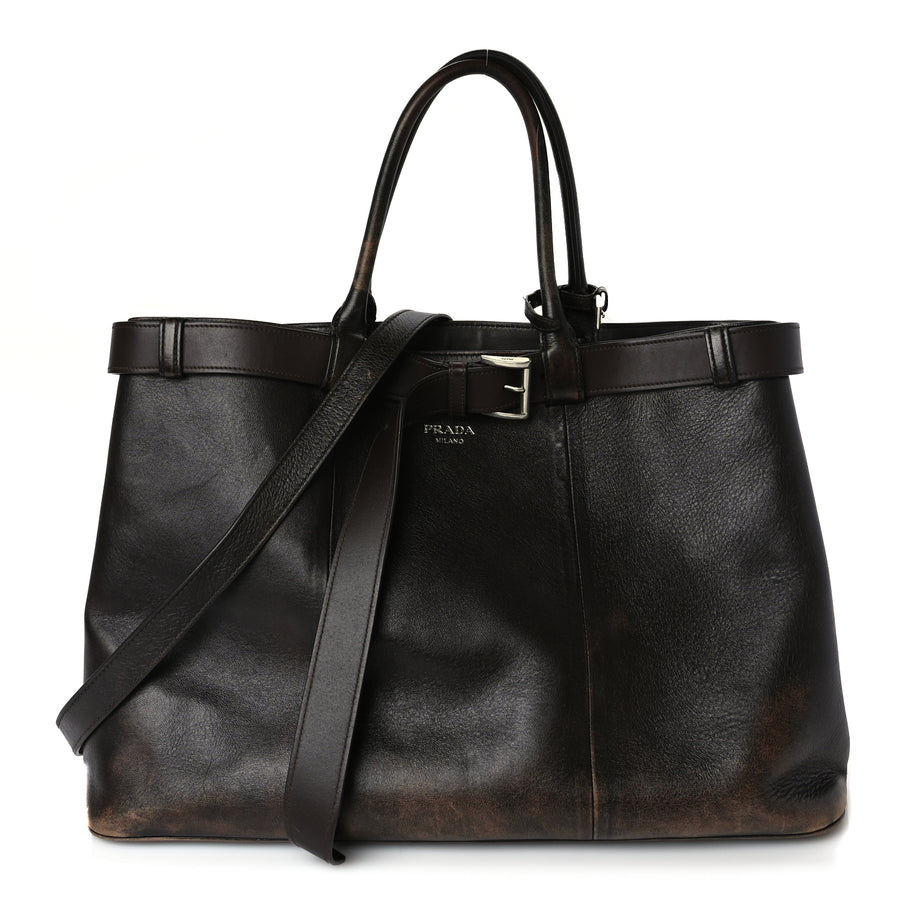 Prada Nappa Vintage Effect Large Buckle Bag With Belt Dark Brown Image 1