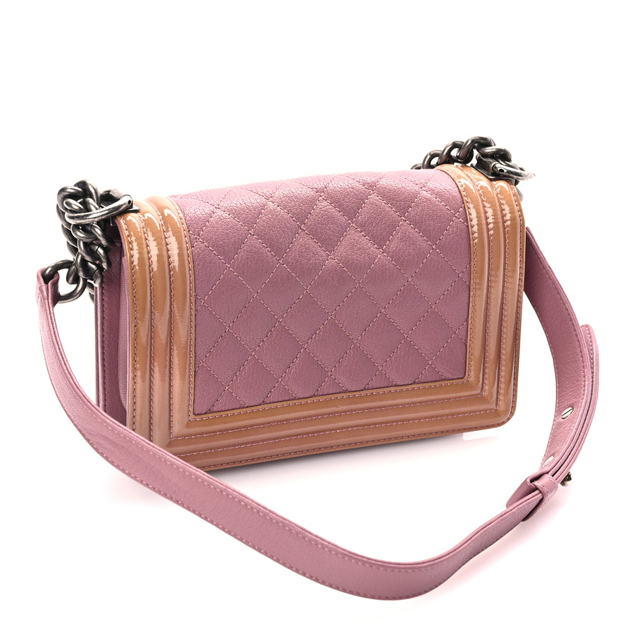 Chanel Goatskin Quilted Patent Small Duo Boy Flap Pink Image 2
