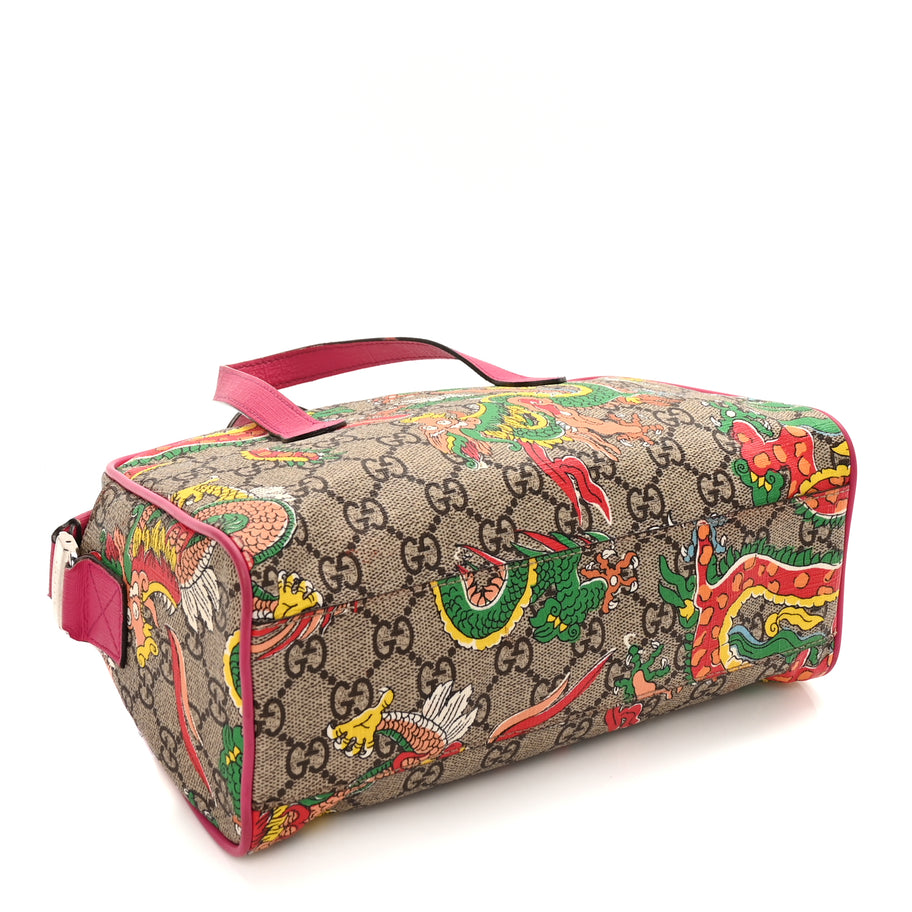 Gucci GG Supreme Monogram Web Textured Dollar Calfskin Dragon Bowling Bag Pink Image 3