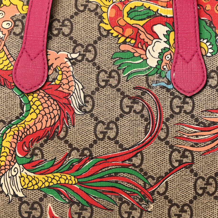 Gucci GG Supreme Monogram Web Textured Dollar Calfskin Dragon Bowling Bag Pink Image 6