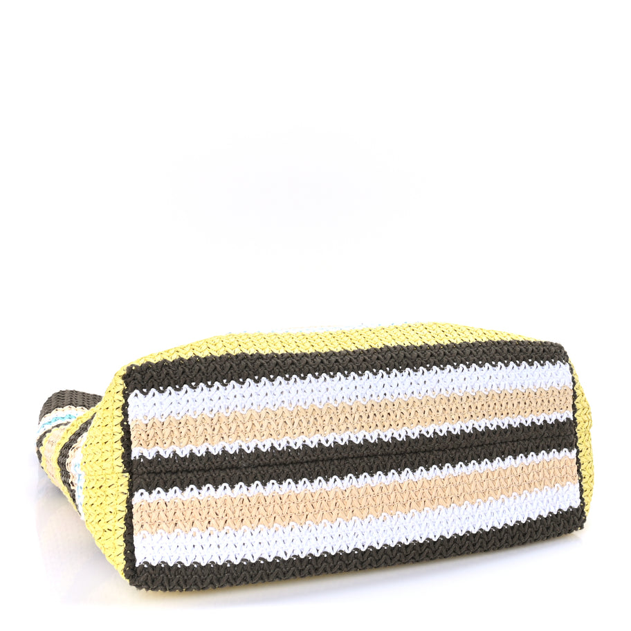 Miu Miu Raffia Crochet Stripe Tote Bag Tundra Limone Natural Image 3