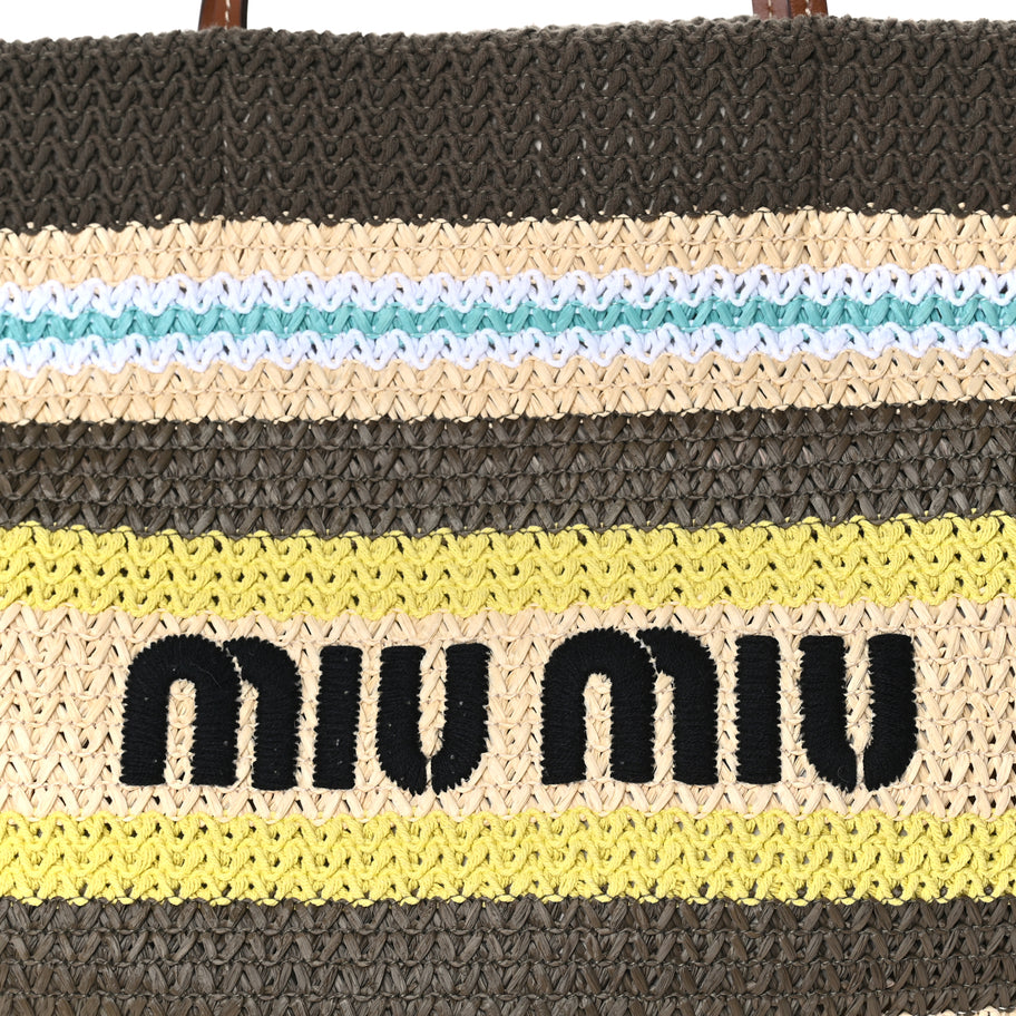 Miu Miu Raffia Crochet Stripe Tote Bag Tundra Limone Natural Image 6