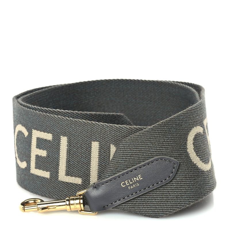  Celine Jacquard Wool Logo Long Strap Grey White