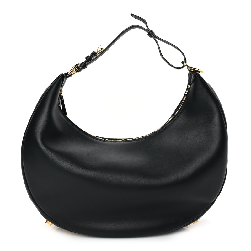  Fendi Vitello Grace Matte Medium Fendigraphy Hobo Bag Black