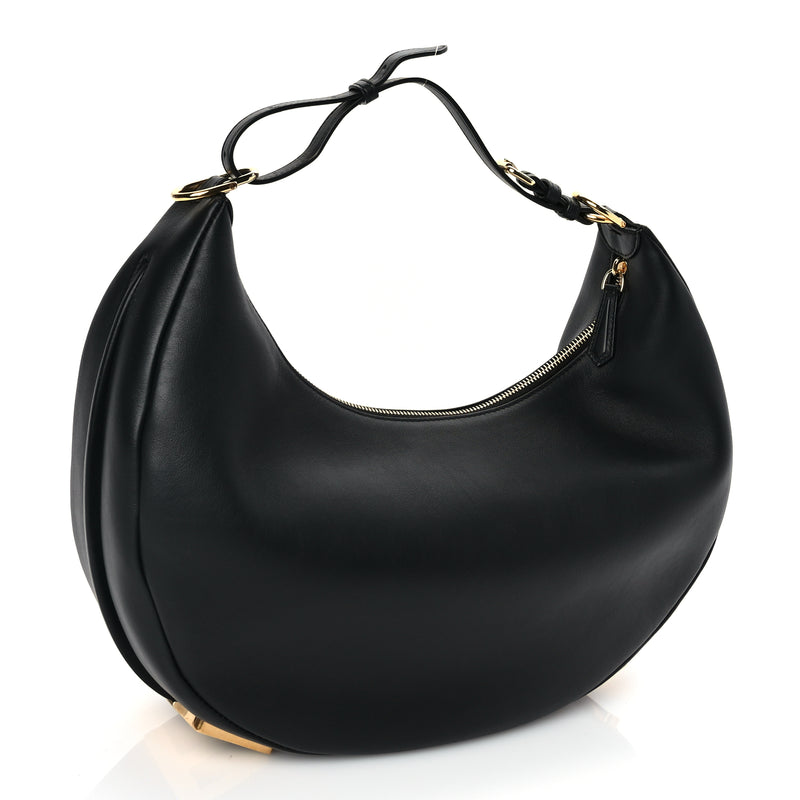  Fendi Vitello Grace Matte Medium Fendigraphy Hobo Bag Black