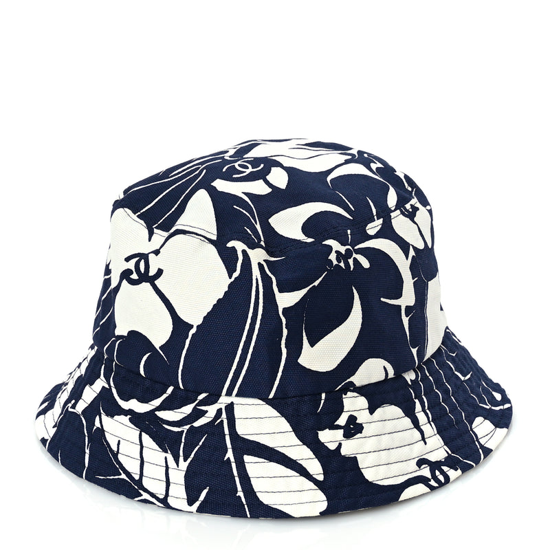  Chanel Cotton Canvas Bucket Hat L Navy Ivory