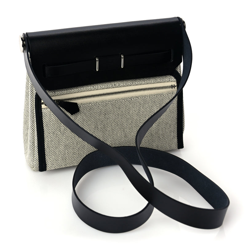  Hermes Military Toile Vache Hunter Herbag Zip Retourne 20 Ecru Black