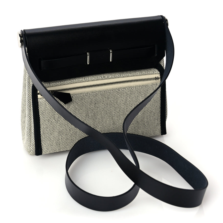 Hermes Military Toile Vache Hunter Herbag Zip Retourne 20 Ecru Black Image 2